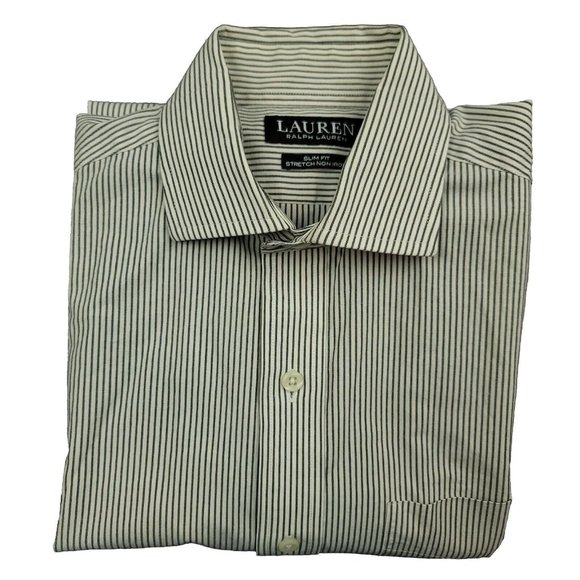 Ralph Lauren Mens 15 32 / 33 Shirt Black Label Button Up Black Stripe Slim Fit - Picture 3 of 10